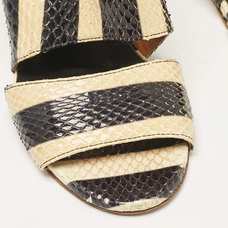 Pre Owned Chloe Black/Yellow Striped Python Ayers Wedge Sandals Size 37.5