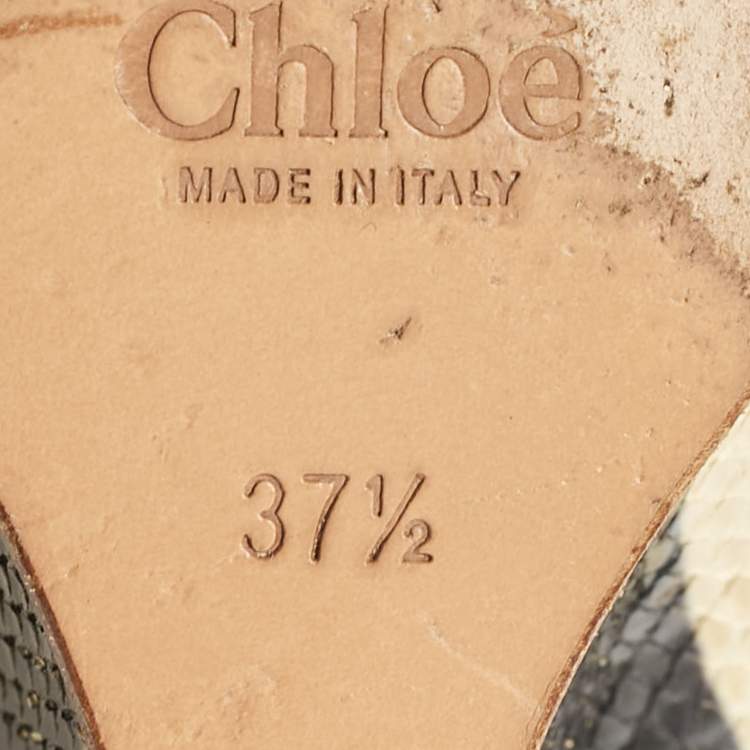 Pre Owned Chloe Black/Yellow Striped Python Ayers Wedge Sandals Size 37.5