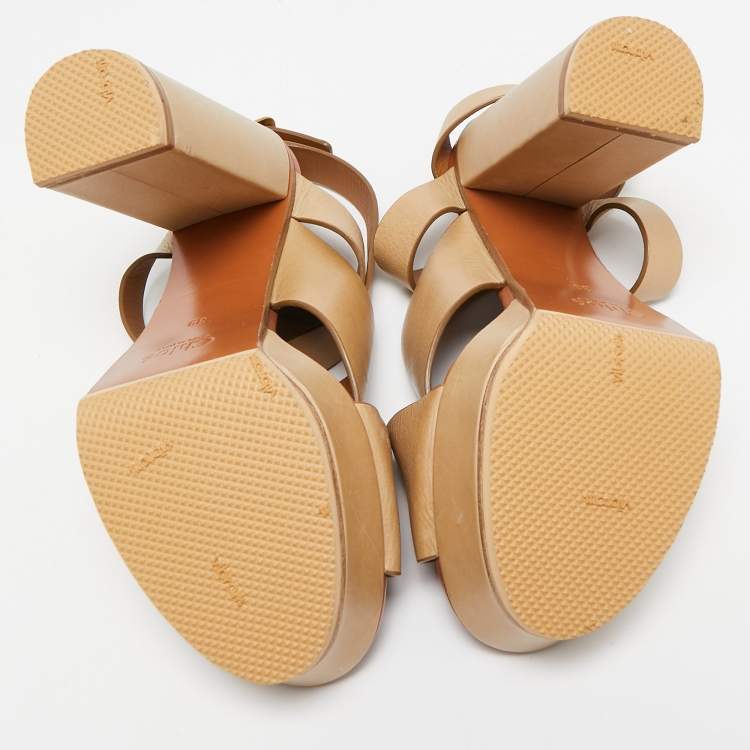 Pre Owned Chloe Beige Leather Platform Ankle Strap Sandals Size 39