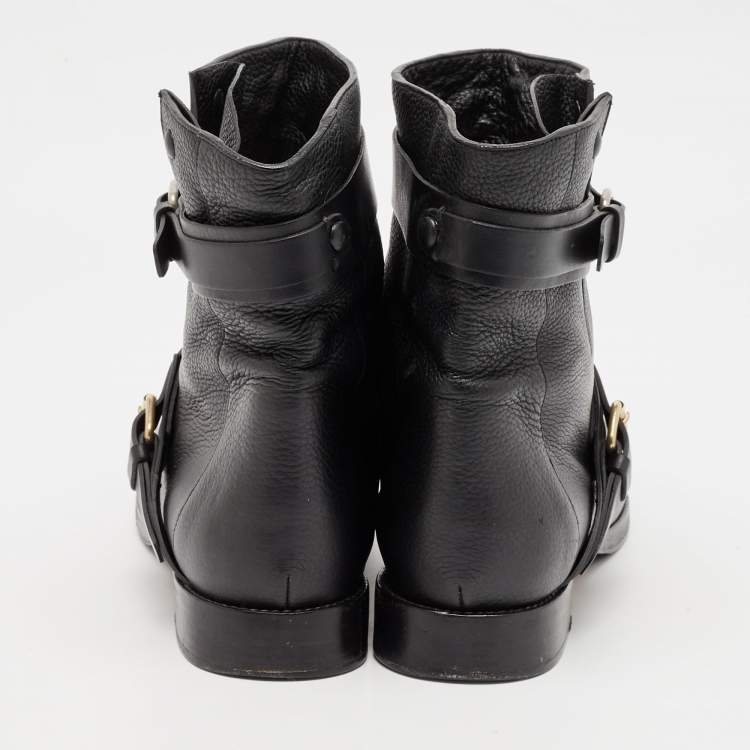 Pre Owned Chloe Black Leather Buckle Detail Ankle Boots Size 38.5