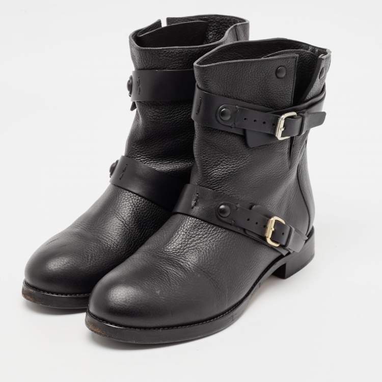 Pre Owned Chloe Black Leather Buckle Detail Ankle Boots Size 38.5
