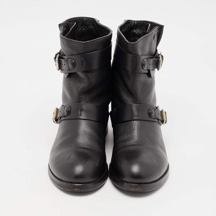 Pre Owned Chloe Black Leather Buckle Detail Ankle Boots Size 38.5