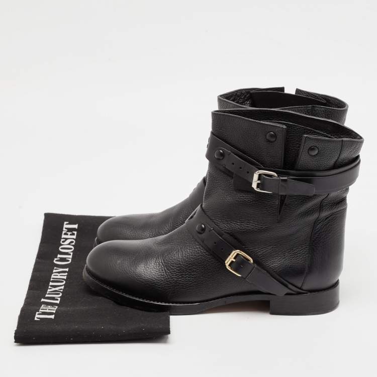 Pre Owned Chloe Black Leather Buckle Detail Ankle Boots Size 38.5