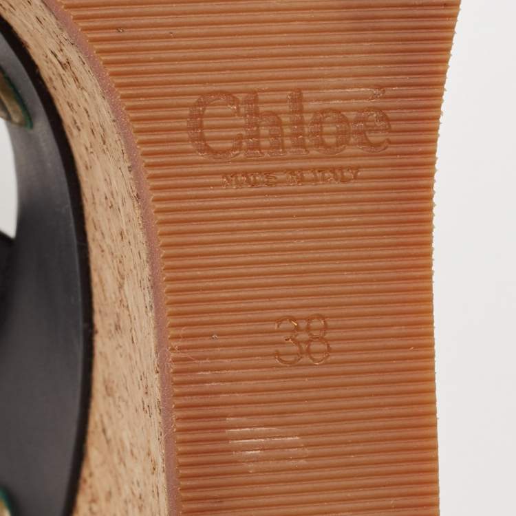 Pre Owned Chloe Black Leather Cork Wedge Sandals Size 38
