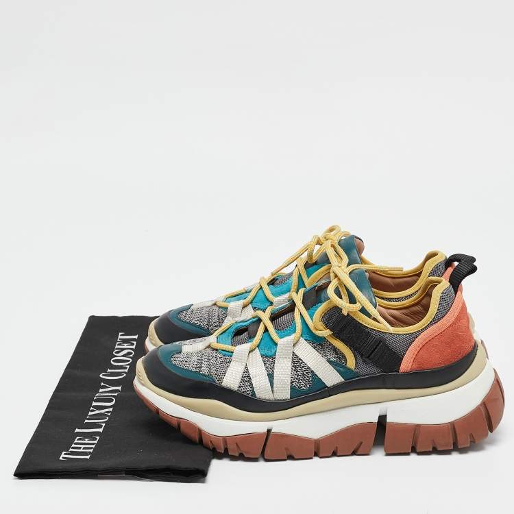 Pre Owned Chloe Multicolor Suede and Fabric Low Up Sneakers Size 38