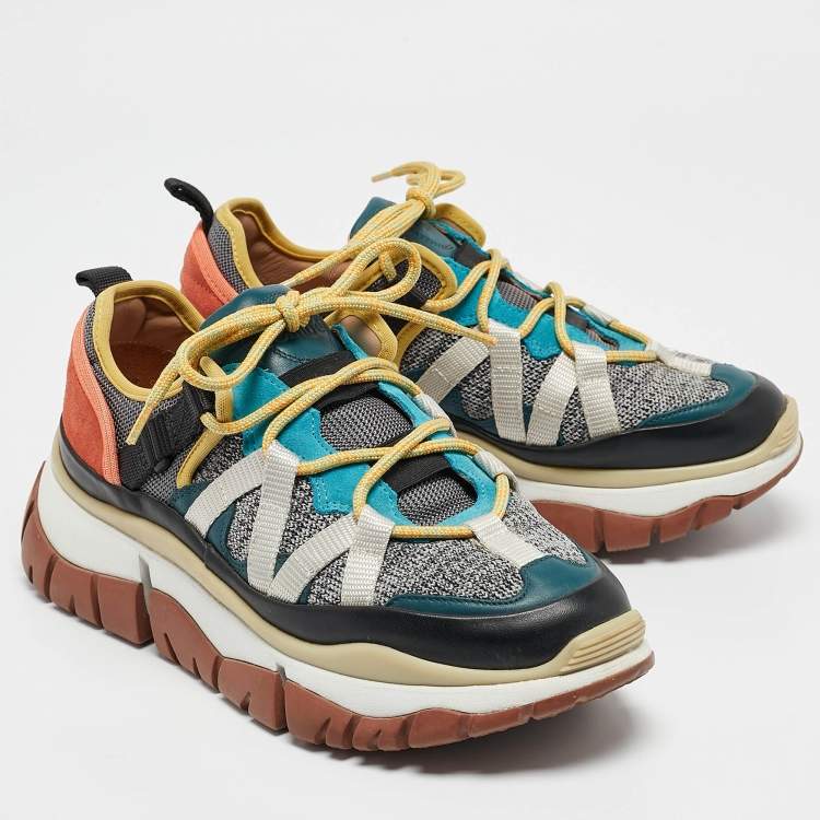 Pre Owned Chloe Multicolor Suede and Fabric Low Up Sneakers Size 38