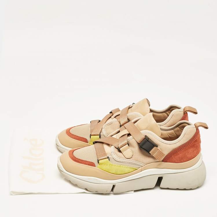Pre Owned Chloe Multicolor Mesh and Suede Sonnie Sneakers Size 38