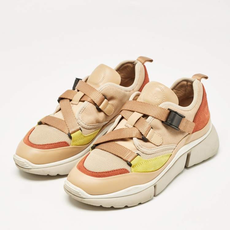 Pre Owned Chloe Multicolor Mesh and Suede Sonnie Sneakers Size 38