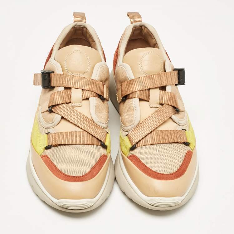 Pre Owned Chloe Multicolor Mesh and Suede Sonnie Sneakers Size 38