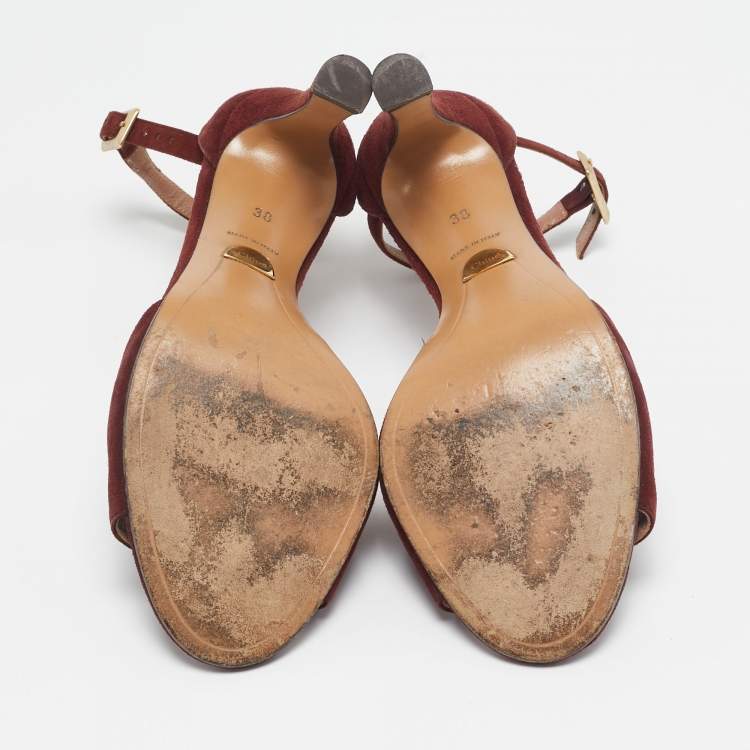 Pre Owned Chloe Burgundy Suede Ankle Strap Sandals Size 38