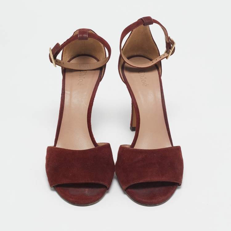 Pre Owned Chloe Burgundy Suede Ankle Strap Sandals Size 38