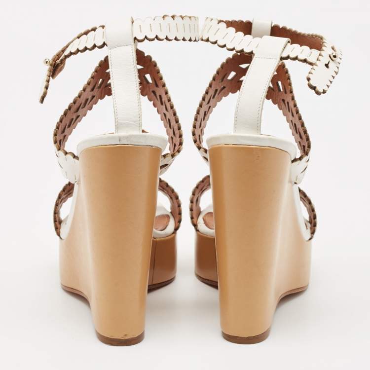 Pre Owned Chloe White Cut Out Leather Platform Wedge Sandals Size 39
