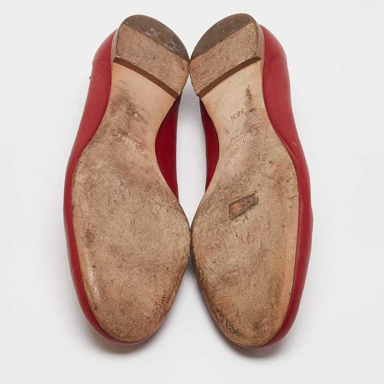 Pre Owned Chloé Red Leather Lauren Scalloped Ballet Flats Size 38.5