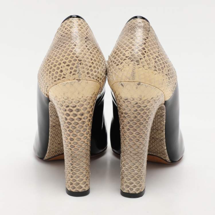Pre Owned Chloe Black/Beige Patent Leather and Snakeskin Leather Pumps Size 39