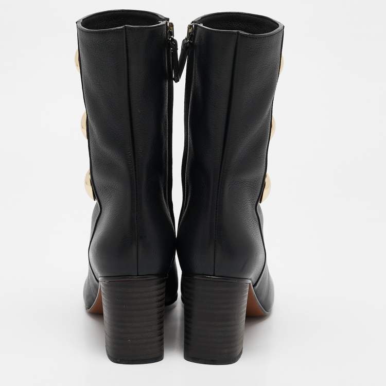 Pre Owned Chloe Black Leather Orlando Ankle Boots Size 35