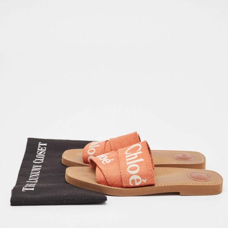 Pre Owned Chloe Orange Logo Canvas Woody Flat Slides Size 40