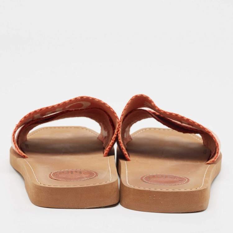 Pre Owned Chloe Orange Logo Canvas Woody Flat Slides Size 40