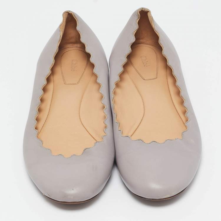 Pre Owned Chloe Beige Leather Lauren Scalloped Ballet Flats Size 39.5