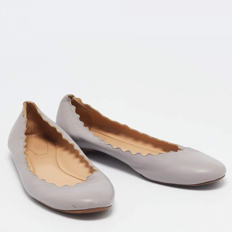 Pre Owned Chloe Beige Leather Lauren Scalloped Ballet Flats Size 39.5