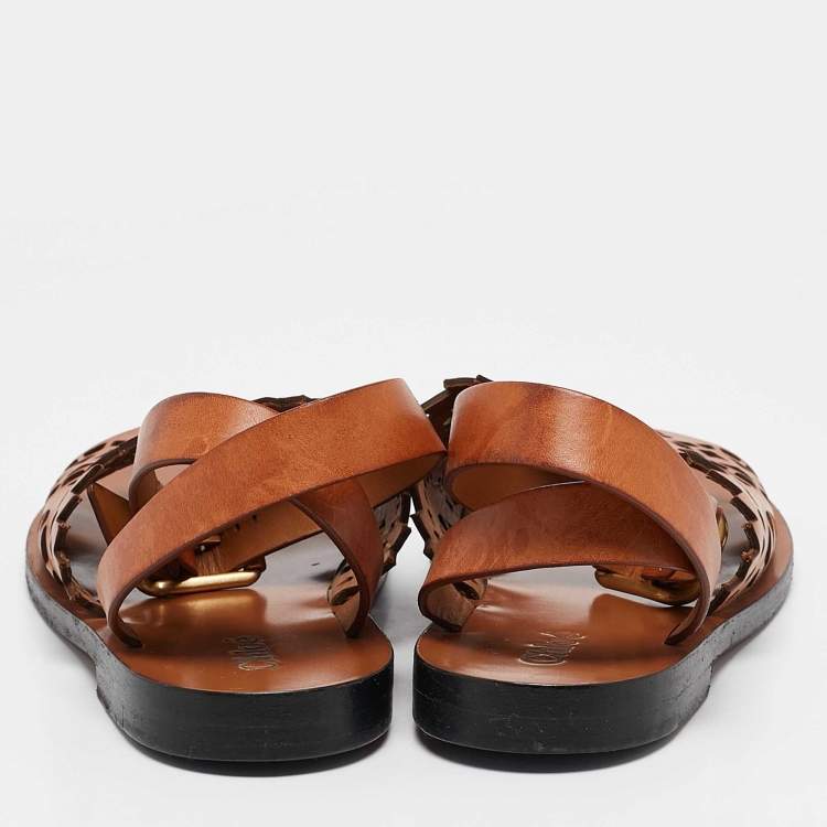 Pre Owned Chloe Brown Leather Kelby Flat Sandals Size 36
