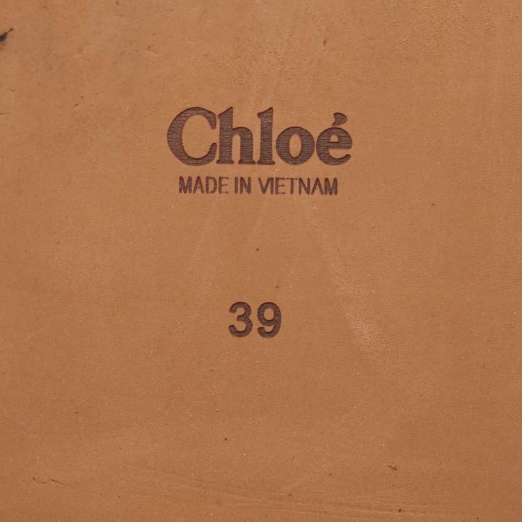 Pre Owned Chloe Black Canvas Embroidered Logo Woody Flat Slides Size 39