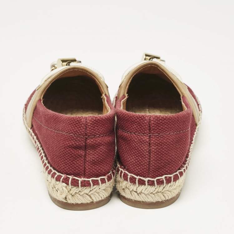 Pre Owned Chloe Burgundy Canvas and Leather Espadrille Flats Size 37