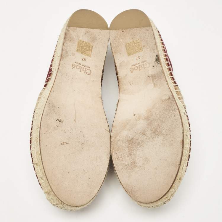 Pre Owned Chloe Burgundy Canvas and Leather Espadrille Flats Size 37