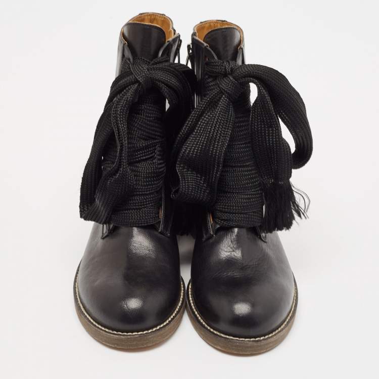Pre Owned Chloe Black Leather Lace Ankle Boots Size 36