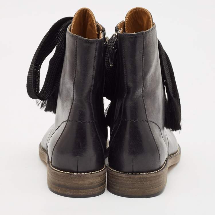 Pre Owned Chloe Black Leather Lace Ankle Boots Size 36