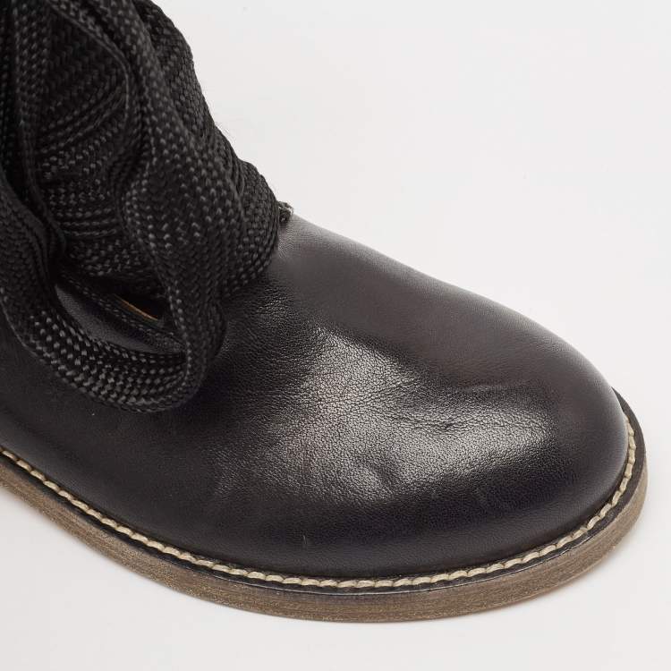 Pre Owned Chloe Black Leather Lace Ankle Boots Size 36