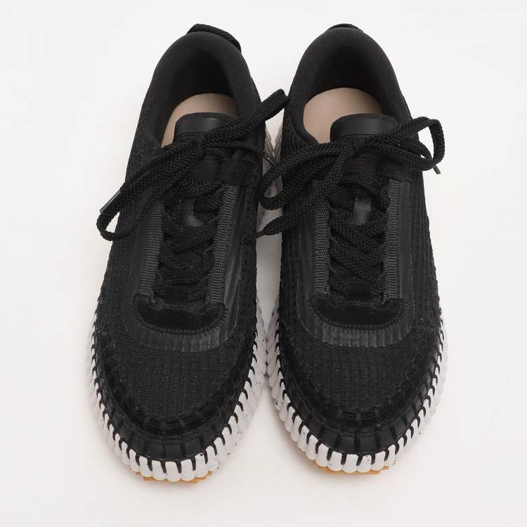 Pre Owned Chloe Black Knit Fabric and Suede Nama Low Top Sneakers Size 37