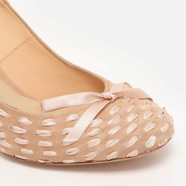 Pre Owned Chloe Beige Woven Fabric and Suede Bow Pumps Size 36