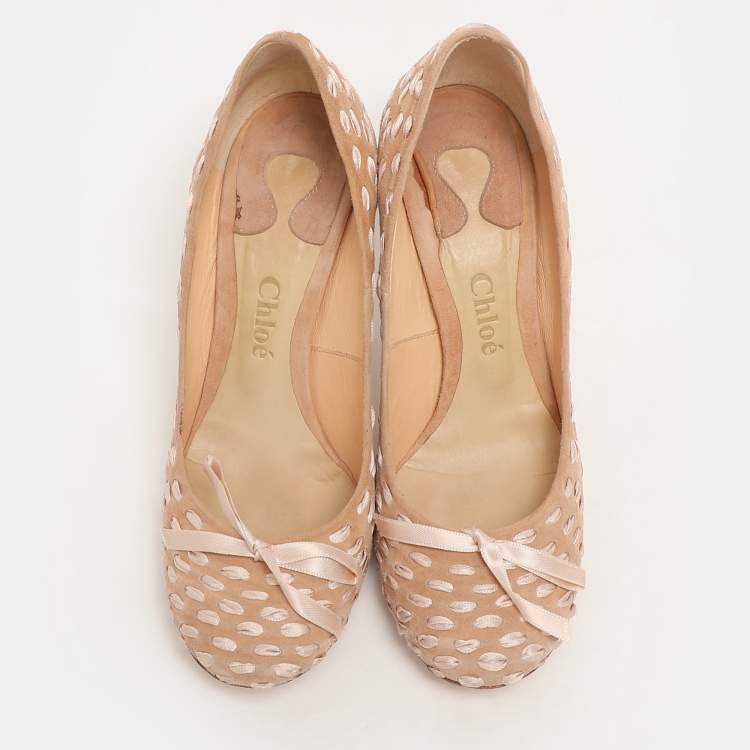 Pre Owned Chloe Beige Woven Fabric and Suede Bow Pumps Size 36
