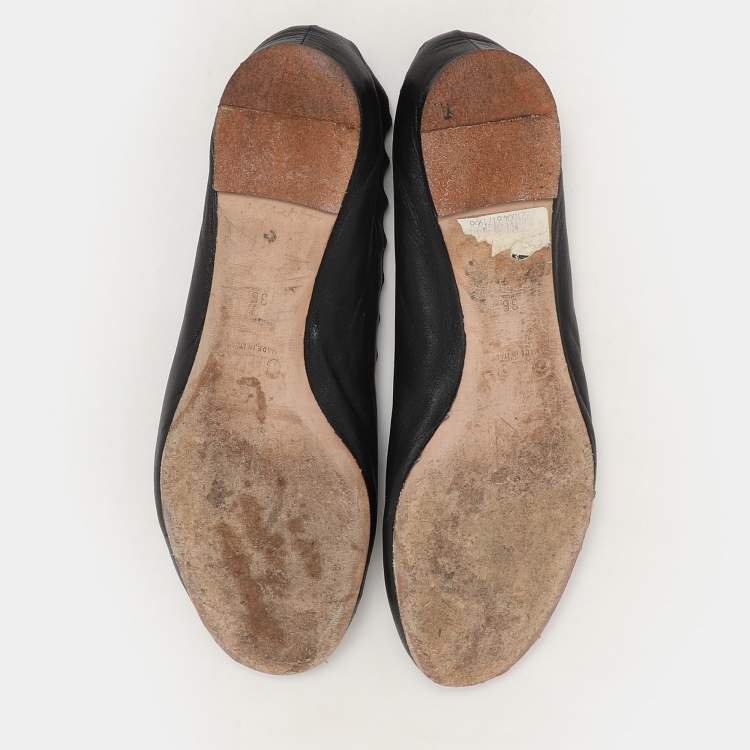 Pre Owned Chloe Black Leather Laurena Scalloped Ballet Flats Size 36