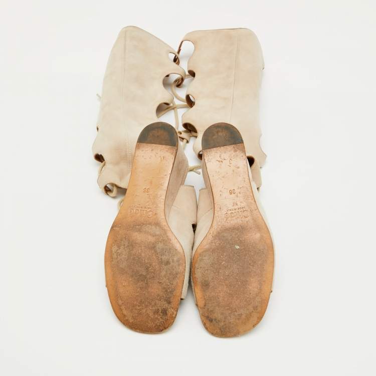 Pre Owned Chloe Beige Suede Gladiator Wedge Gladiator Sandals Size 36