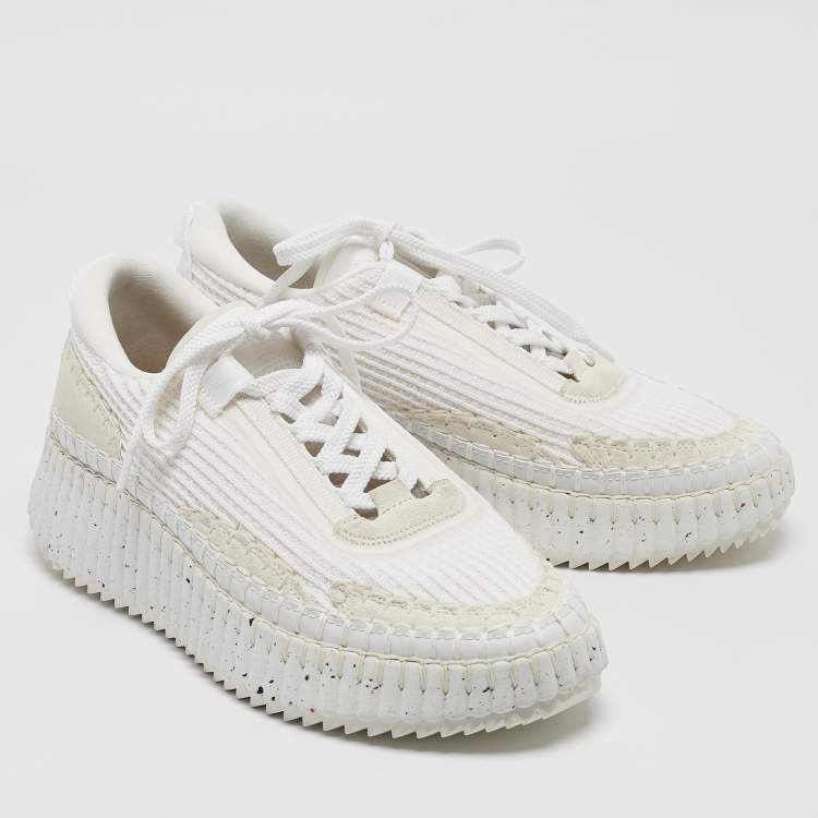Pre Owned Chloe White Fabric and Suede Nama Low Top Sneakers Size 39