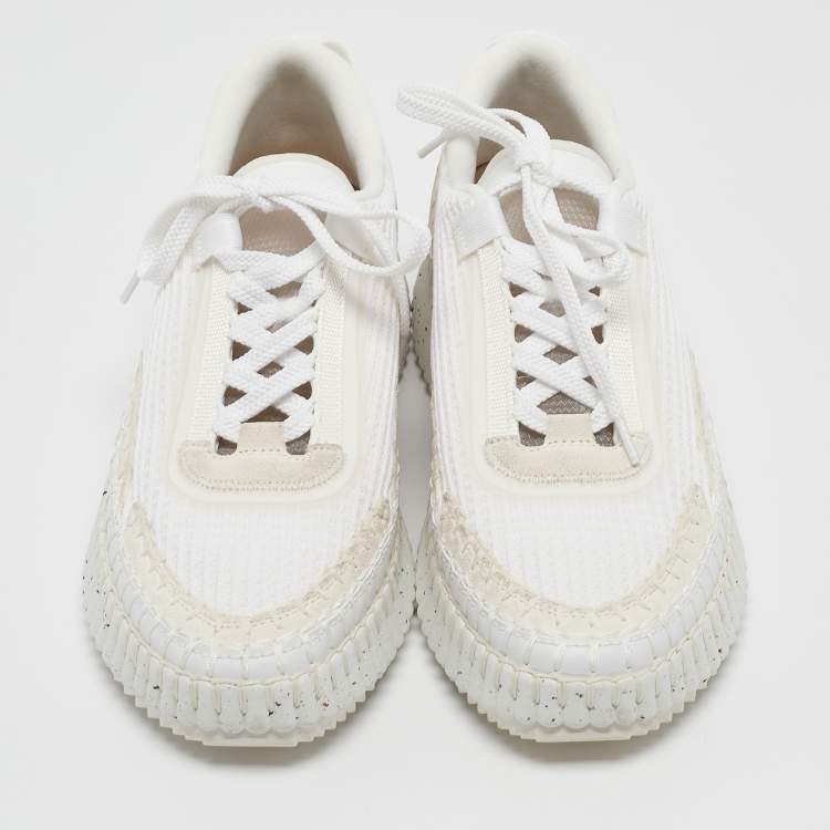 Pre Owned Chloe White Fabric and Suede Nama Low Top Sneakers Size 39