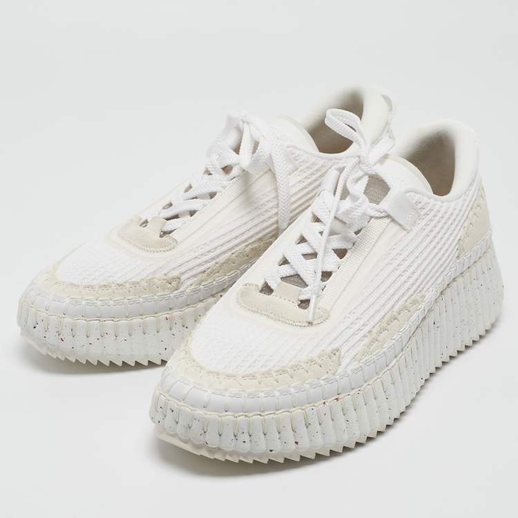 Pre Owned Chloe White Fabric and Suede Nama Low Top Sneakers Size 39