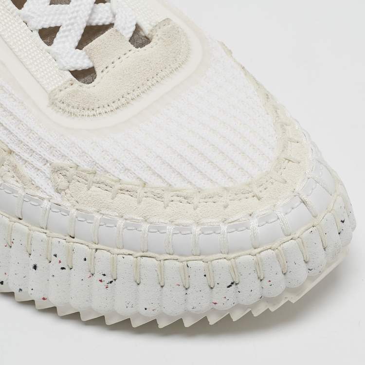 Pre Owned Chloe White Fabric and Suede Nama Low Top Sneakers Size 39
