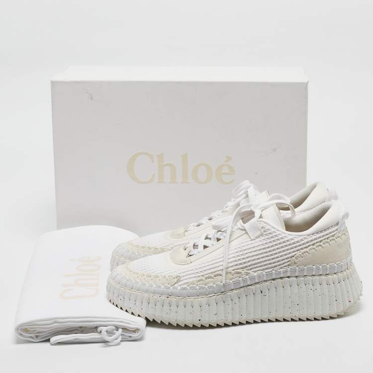 Pre Owned Chloe White Fabric and Suede Nama Low Top Sneakers Size 39