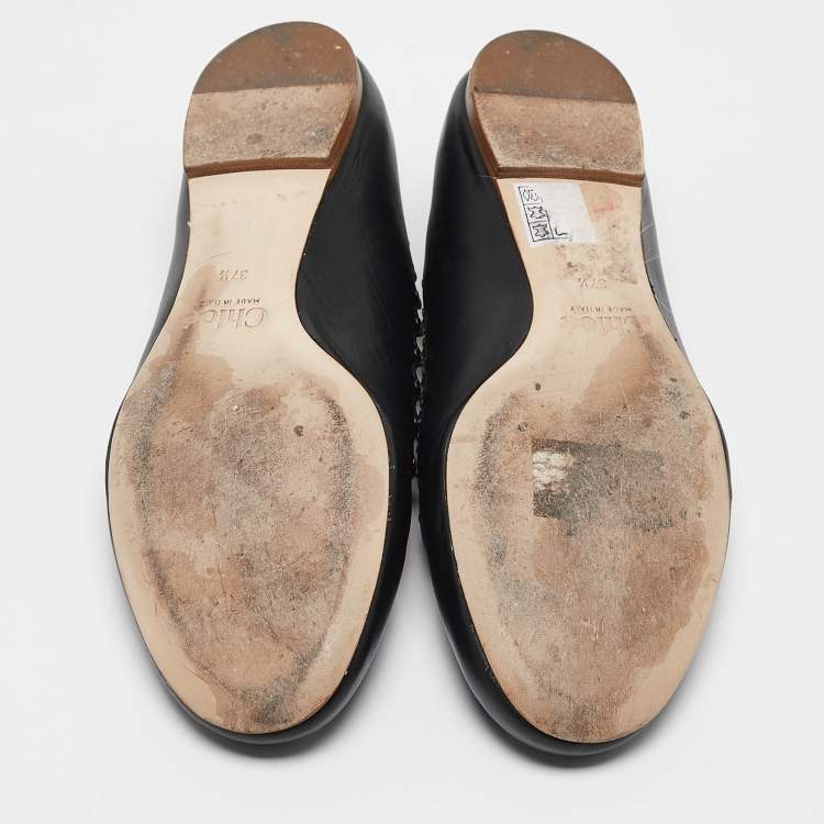 Pre Owned Chloe Black Leather Scallop Lauren Ballet Flats Size 37.5