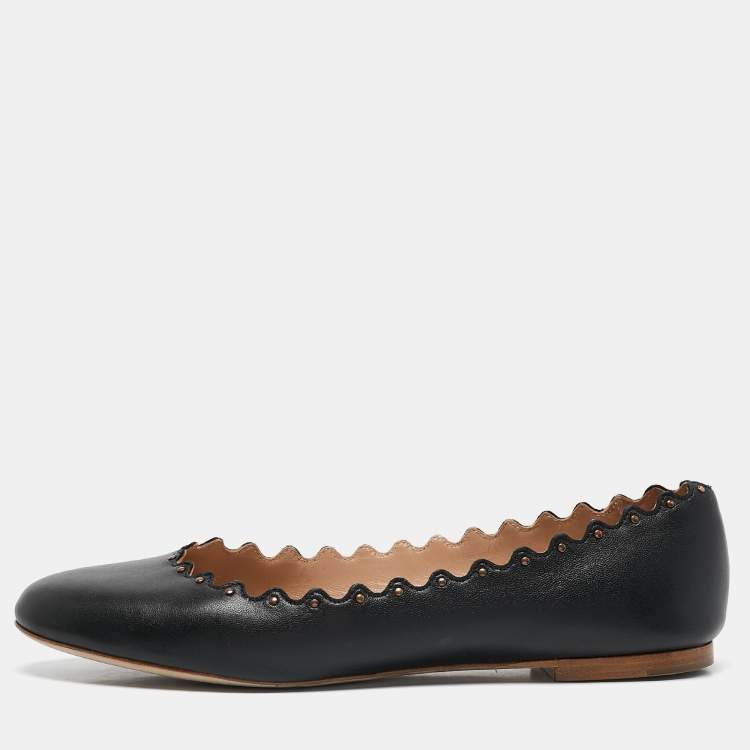 Pre Owned Chloe Black Leather Scallop Lauren Ballet Flats Size 37.5