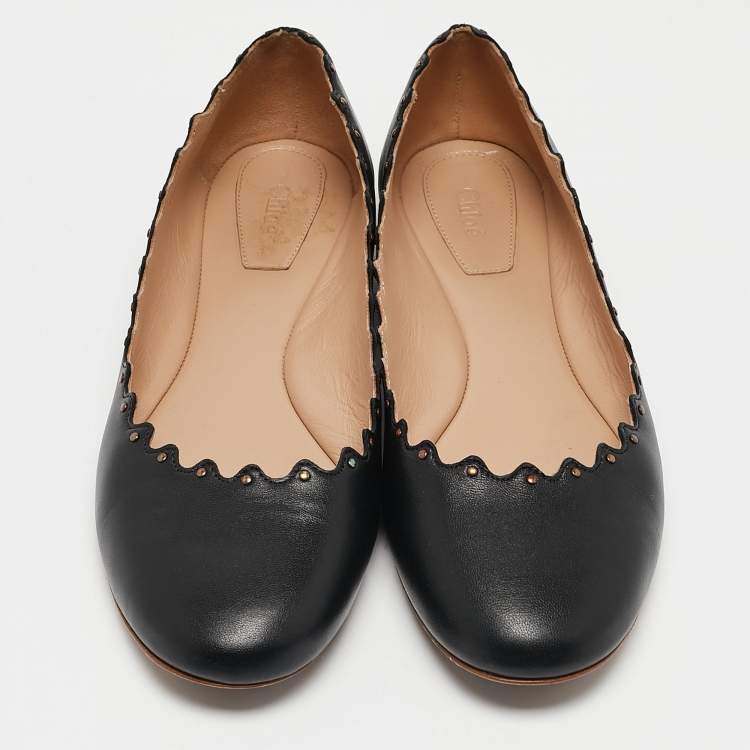 Pre Owned Chloe Black Leather Scallop Lauren Ballet Flats Size 37.5