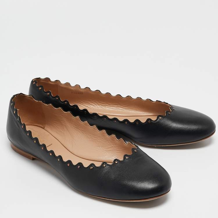 Pre Owned Chloe Black Leather Scallop Lauren Ballet Flats Size 37.5