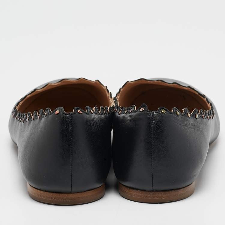 Pre Owned Chloe Black Leather Scallop Lauren Ballet Flats Size 37.5
