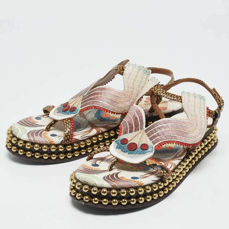 مملوكة مسبقًا Chloe Multicolor Python Embossed Leather Platform Slingback Sandals Size 39