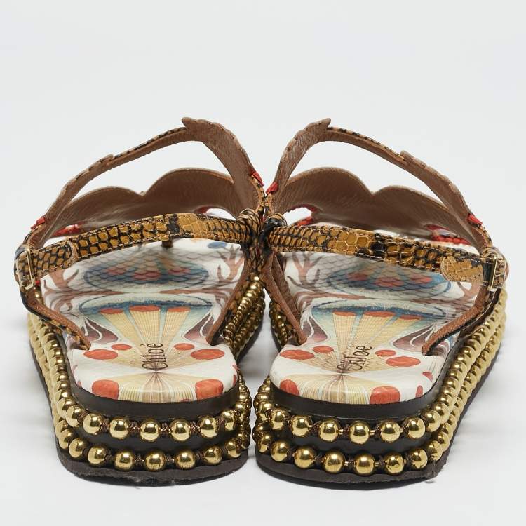 مملوكة مسبقًا Chloe Multicolor Python Embossed Leather Platform Slingback Sandals Size 39