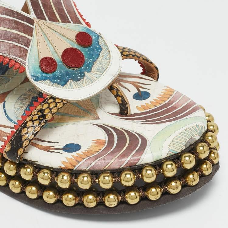 مملوكة مسبقًا Chloe Multicolor Python Embossed Leather Platform Slingback Sandals Size 39
