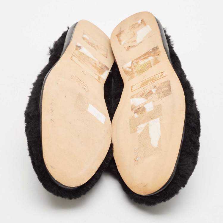 Pre Owned Chloe Black Fur Horse Embroidered Ballet Flats Size 40