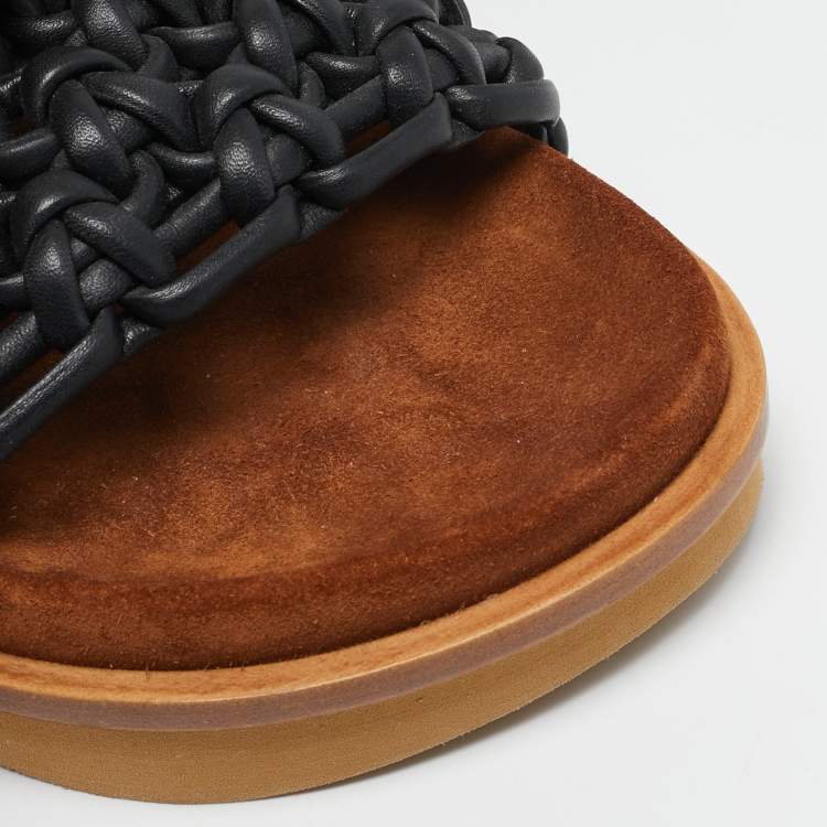 Pre Owned Chloe Black/Brown Leather and Suede Wavy Slide Flats Size 36